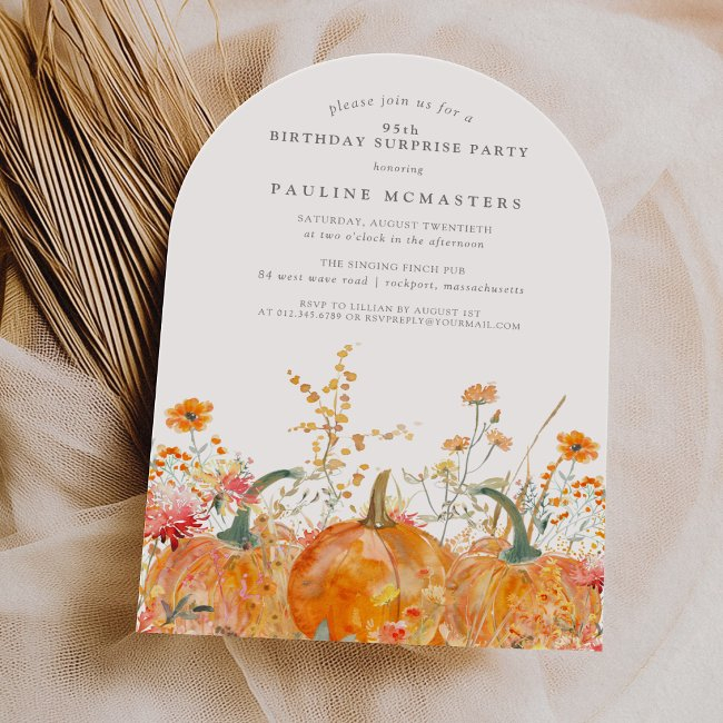 Surprise Party 95th Birthday Pumpkin Wildflower Invitation