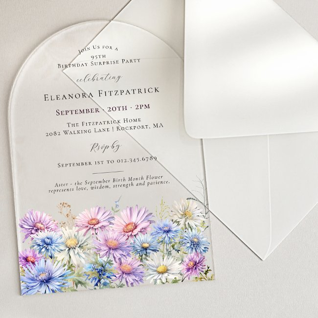 Surprise Party Arch 95 September Birth Flower Acrylic Invitations