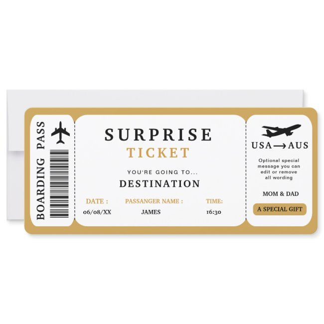 Surprise Trip Ticket Plane Travel Boarding Pass Invitation