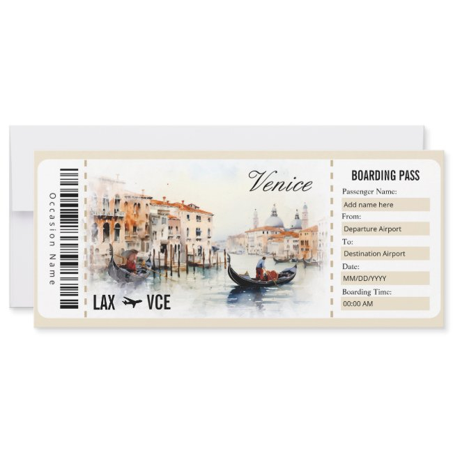 Surprise Venice Boarding Pass Gift Certificate Invitation