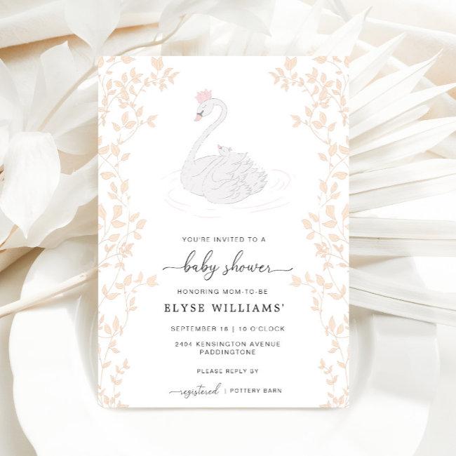 Swan Princess Girl Baby Shower Invitation