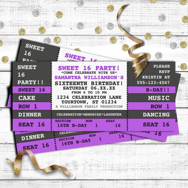 Sweet 16 Concert Ticket Invitation