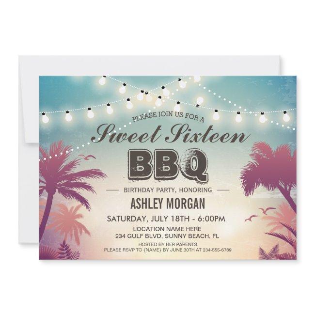 Sweet 16 Sixteen Bbq Party Summer String Lights Invitation