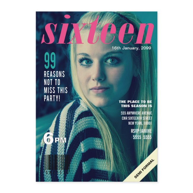 Sweet 16 Sixteen Magazine Cover Photo Invite