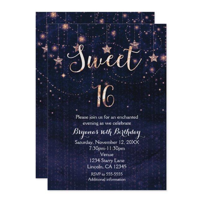 Sweet 16 Starry Night Purple & Gold Invitation
