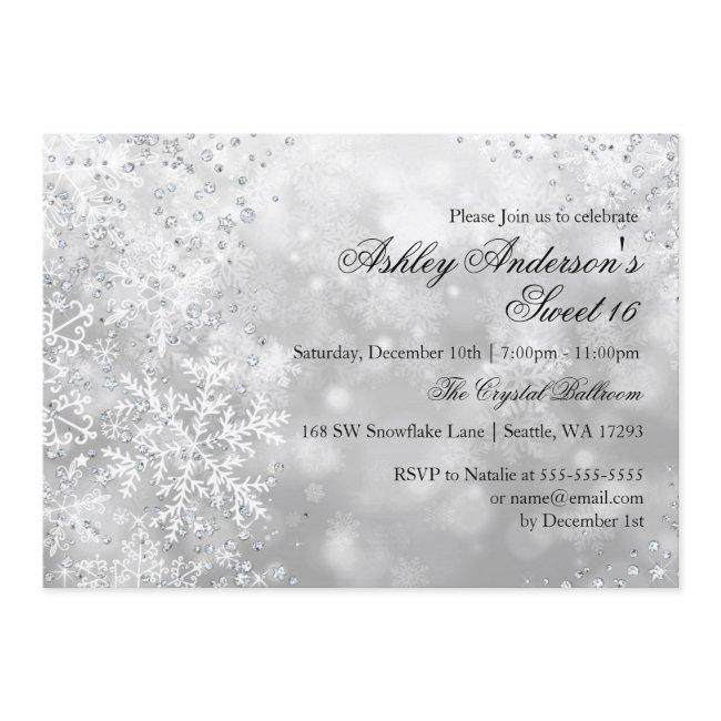 Sweet 16 Winter Wonderland Sparkle Snowflakes Invitation