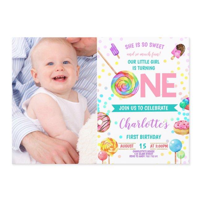 Sweet And Fun Candy Land Sweet Girl 1st Birthday Invitation