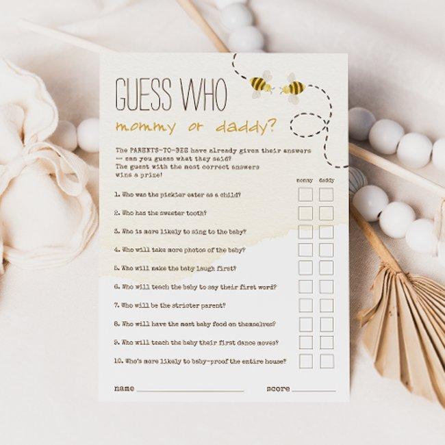 Sweet Bumblebee Guess Who Mommy Or Daddy Game Invitations