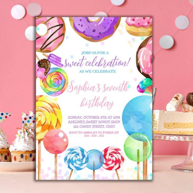 Sweet Celebration Candy Lollypops Colorful Girl Invitation
