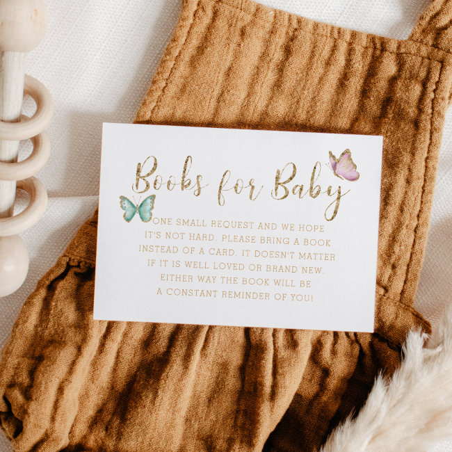 Sweet Gold Butterfly Baby Shower Book Request Enclosure Invitations