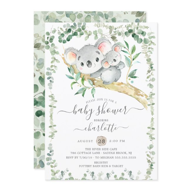 Sweet Koala Bear Baby Shower Invitation