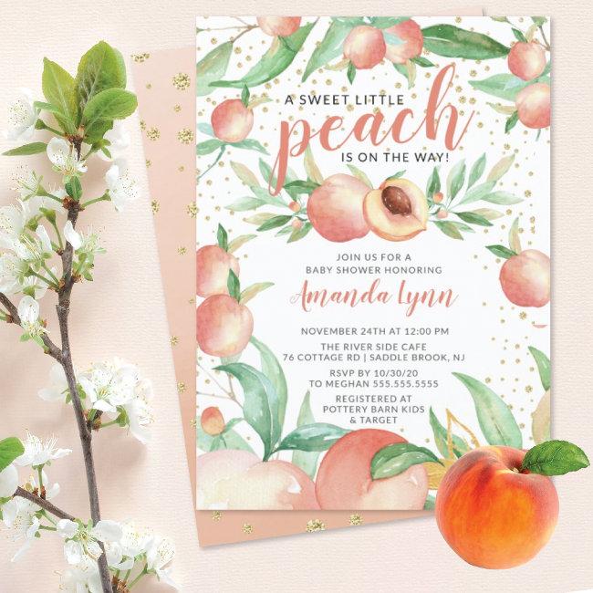 Sweet Little Peach Girls Baby Shower Invitation