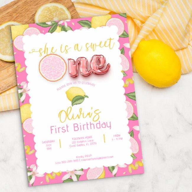 Sweet One Pink Lemonade 1st Birthday Invite