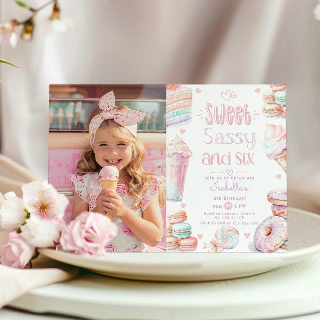 Sweet Sassy And Six Pastel 6th Birthday Photo Invitation
