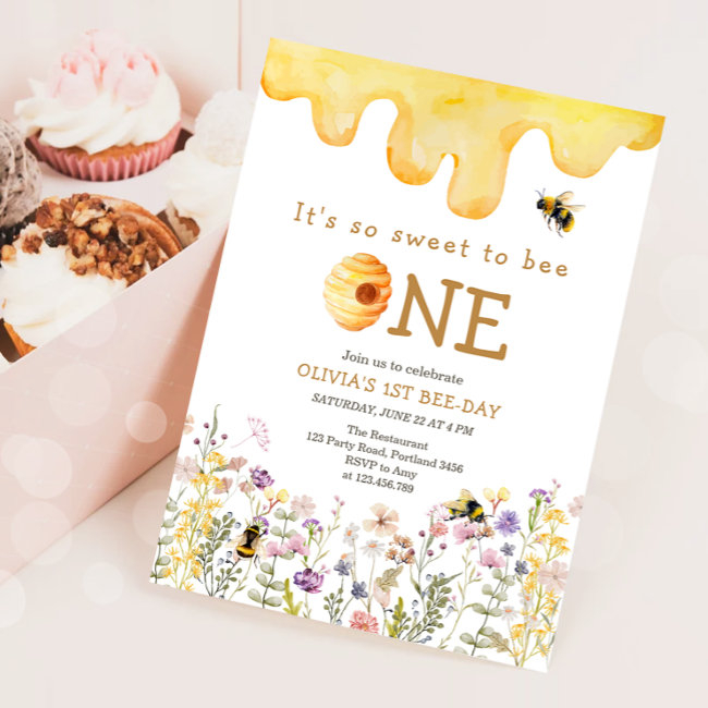 Sweet To Bee One Cute Honey Girl First Birthday Invitation