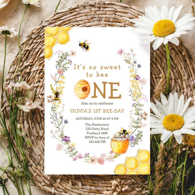 Sweet To Bee One Cute Honey Girl First Birthday Invitation