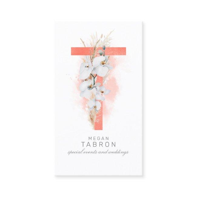 T Letter Monogram White Orchids And Pampas Grass Business Invitations