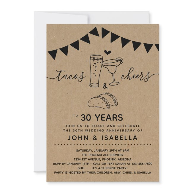 Taco Tequila Cheers & Beers Wedding Anniversary Invitation