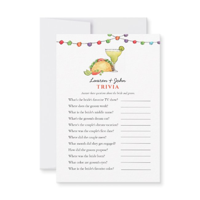 Taco & Tequila Fiesta Couple's Shower Trivia Games Invitation