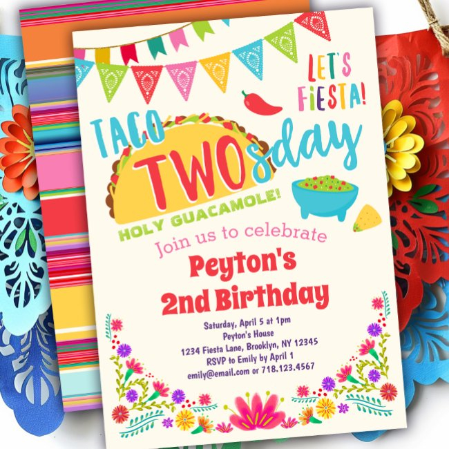 Taco Twosday Fiesta 2nd Birthday Invitation