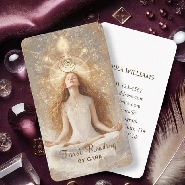 Tarot, Mystic Woman Eye Moon Gold Business Invitations