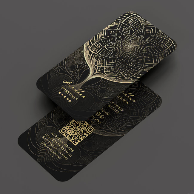 Tarot Reader Psychic Elegant Black Gold Mandala Business Invitations