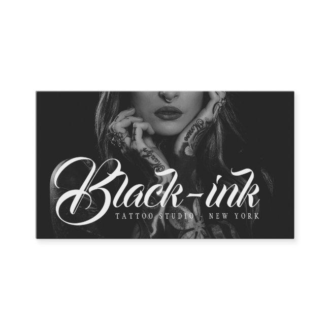 Tattoo Artist Photo Script Typography Black Kraft Business Invitations