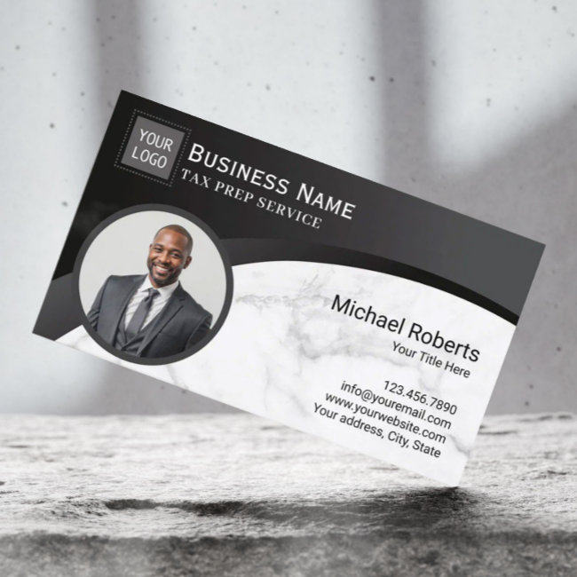 Tax Preparer Accountant Black & Marble Photo Business Invitations