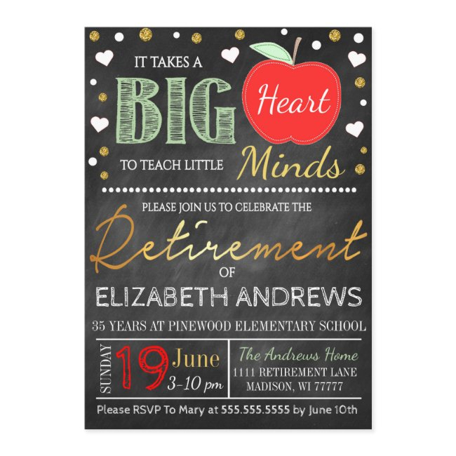 Teacher Retirement Chalkboard Takes A Big Heart Invitation