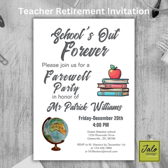 Teacher Retirement Colorful Nostalgic Classic  Invitation