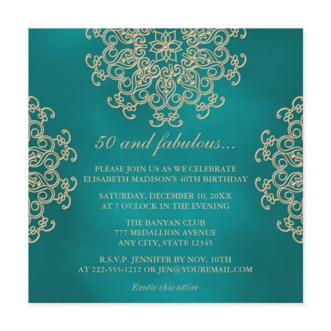 Teal And Gold Indian Inspired Birthday Invitation