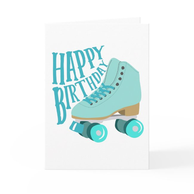 Teal Blue Retro Quad Roller Skate Happy Birthday Invitations