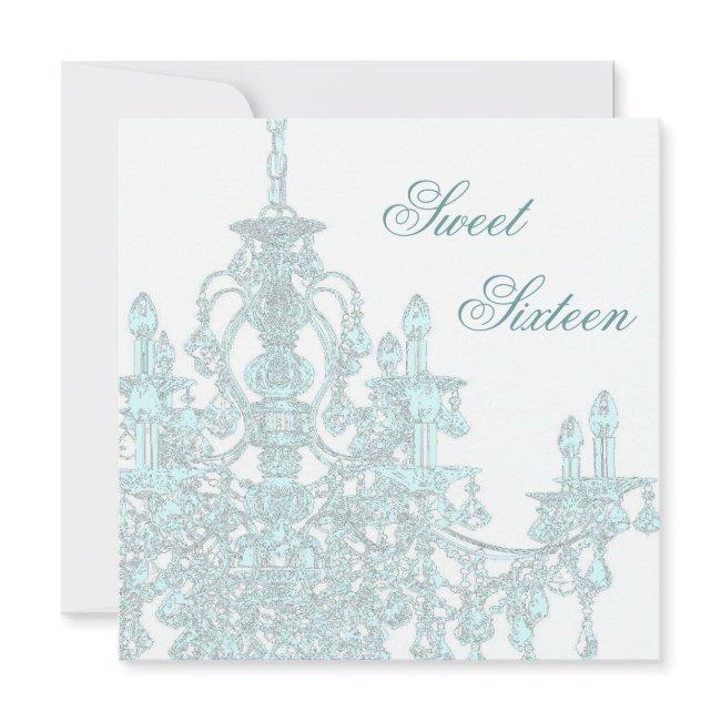 Teal Chandelier Sweet Sixteen Party Invitation