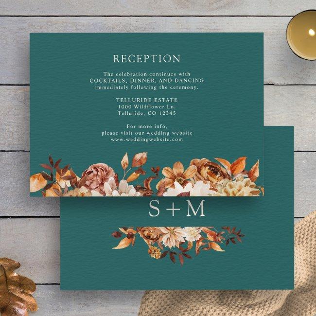 Teal Fall Terracotta Botanical Wedding Reception Enclosure Invitations