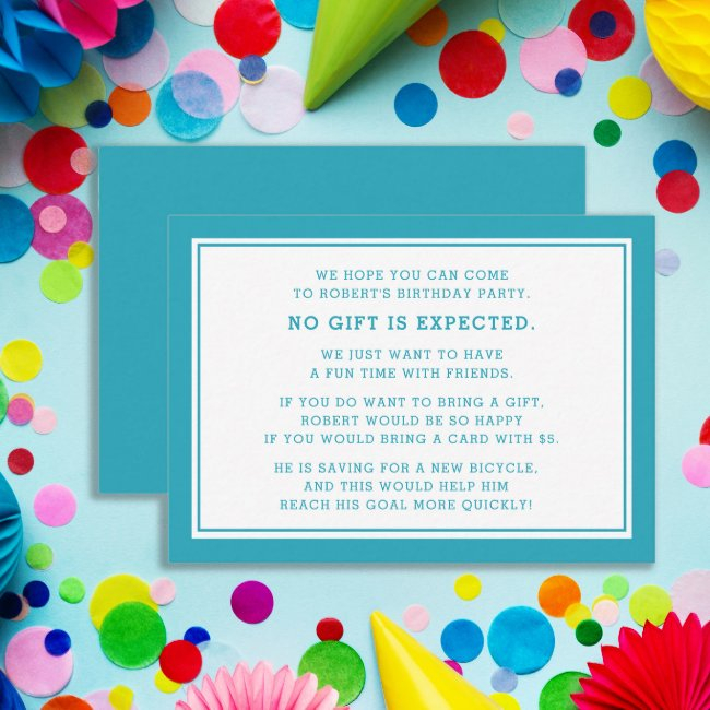 Teal White Fiver 5 Dollar Birthday Party Enclosure Invitations