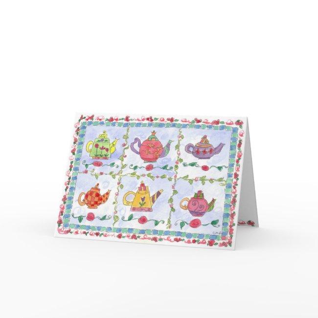 Teapot Flower Sampler Blank Note Invitations