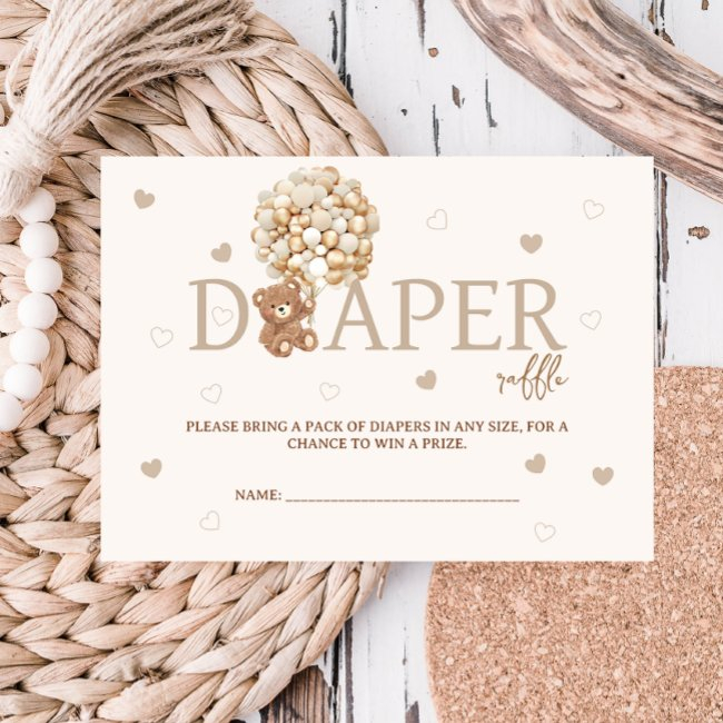 Teddy Bear Balloons Diaper Raffle Baby Shower Enclosure Invitations