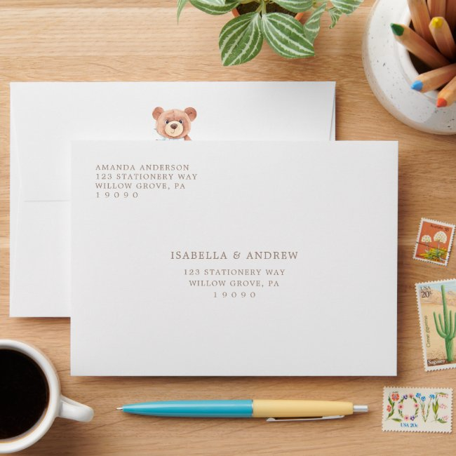 Teddy Bear Boy Classic Baby Shower Adressed Envelope