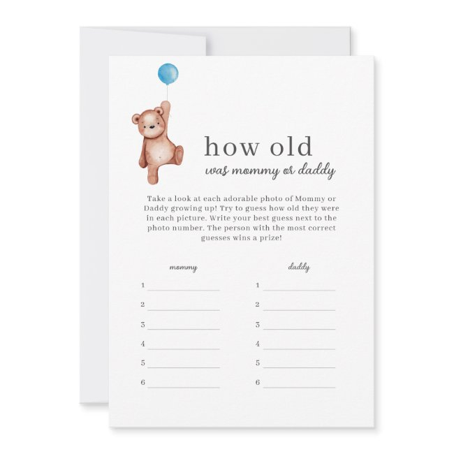 Teddy Bear How Old Was Mommy Or Daddy Game Invitation
