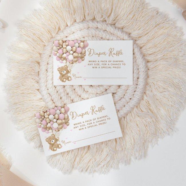 Teddy Bear Pink Heart & Balloon Baby Girl Shower Enclosure Invitations