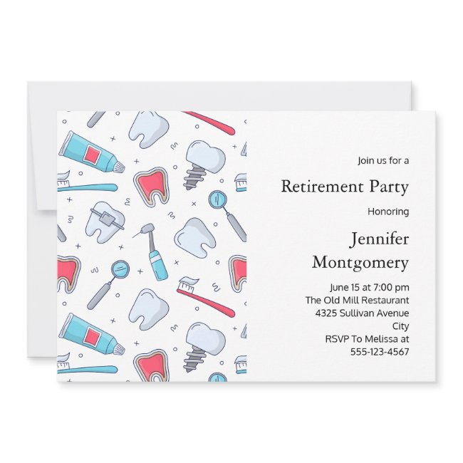 Teeth And Tools Dental Pattern Retirement Invitation