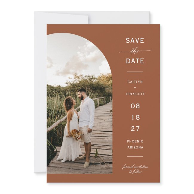 Terracotta Boho Arch Photo Qr Code Save The Date Invitation