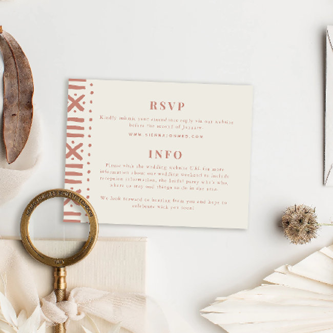 Terracotta Boho Mudcloth Border Wedding Enclosure Invitations