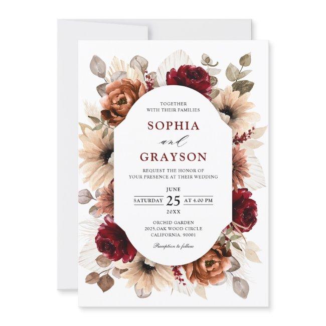 Terracotta Burgundy Mauve Floral Geometric Wedding Invitation