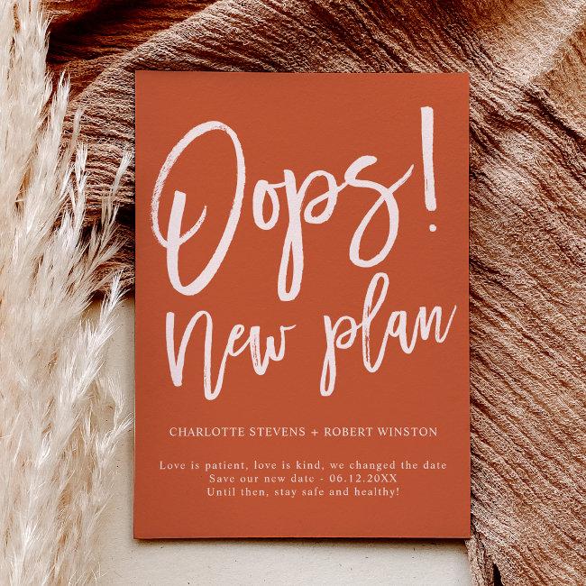 Terracotta New Plan Wedding Change The Date Announcement Postinvitations