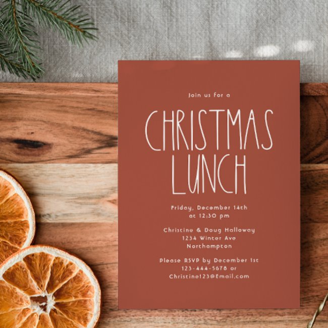 Terracotta Red Boho Polka Dot Christmas Lunch Invitation