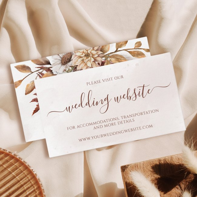Terracotta Rust Floral Boho Fall Wedding Website Enclosure Invitations