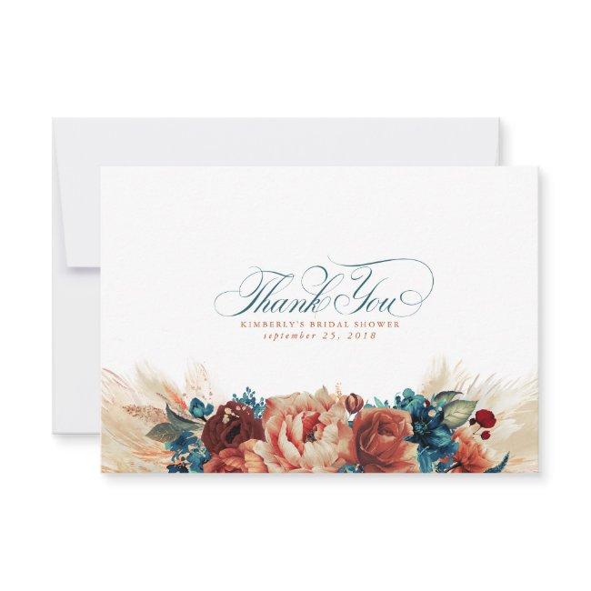 Terracotta Teal Blue Floral Boho Small Thank You