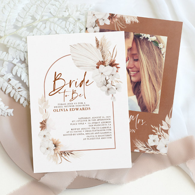 Terracotta White Flowers Boho Photo Bridal Shower Invitation