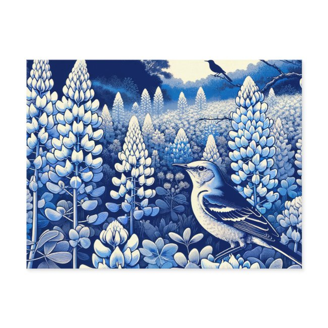 Texas Bluebonnets And Northern Mockingbird Texan  Postinvitations